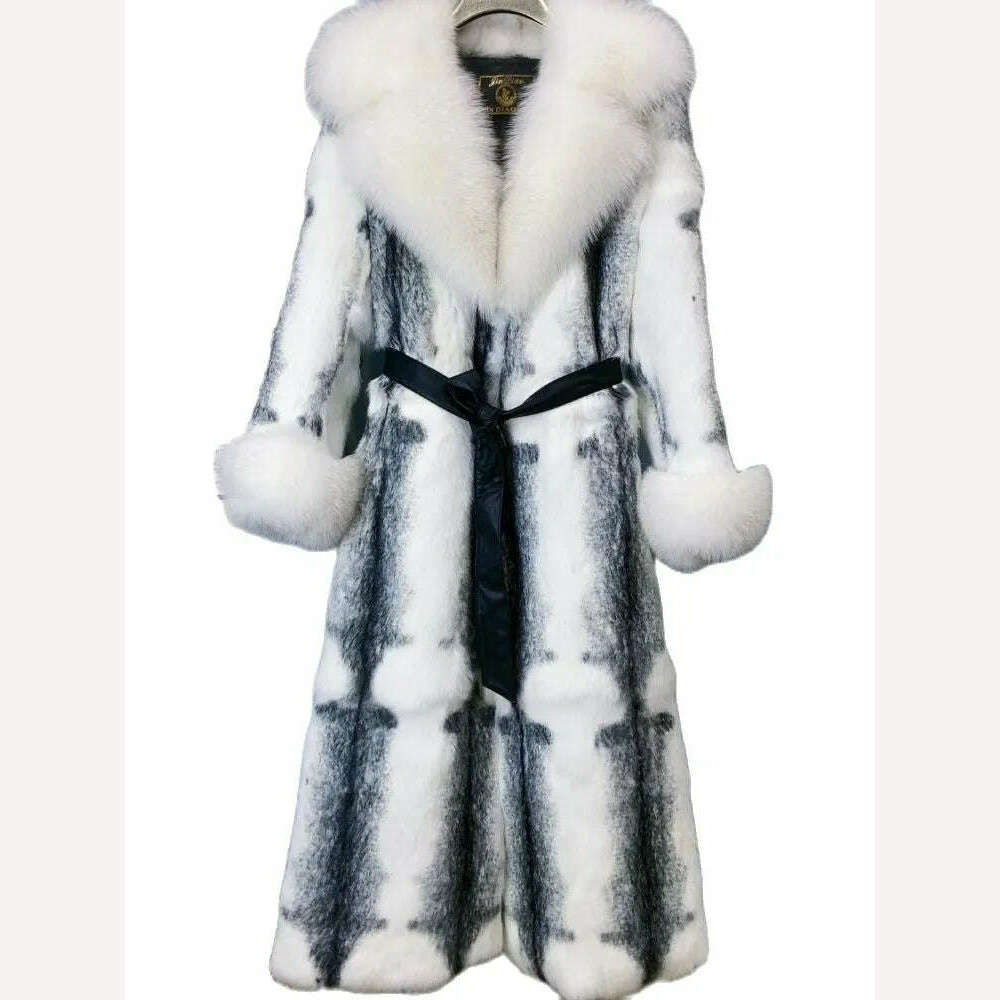 KIMLUD, Women Winter Fashion Real Fur Coat X-long Natural Rabbit Fur Jacket With Real Fox Fur Collar Cuffs Winter Jacket Ladies Fur Coat, KIMLUD Women's Clothes