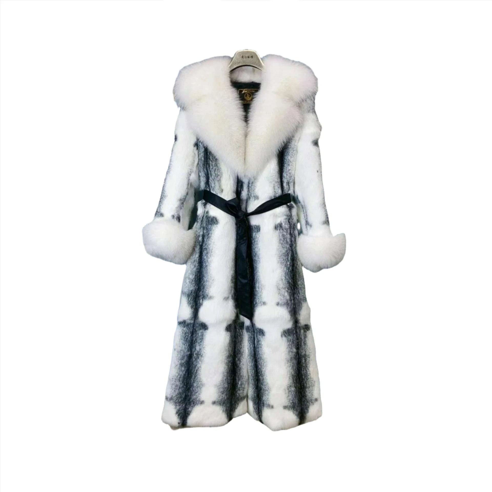 KIMLUD, Women Winter Fashion Real Fur Coat X-long Natural Rabbit Fur Jacket With Real Fox Fur Collar Cuffs Winter Jacket Ladies Fur Coat, 4 / S bust 90cm, KIMLUD Womens Clothes