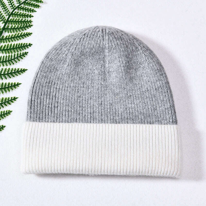 KIMLUD, Women Winter Hats Cashmere Knitted Wool Cap Real Fur Ball Top Striped Knitted Hat Female Fashion Cap Ladies Hedging Wool Beanie, Grey and white, KIMLUD Womens Clothes