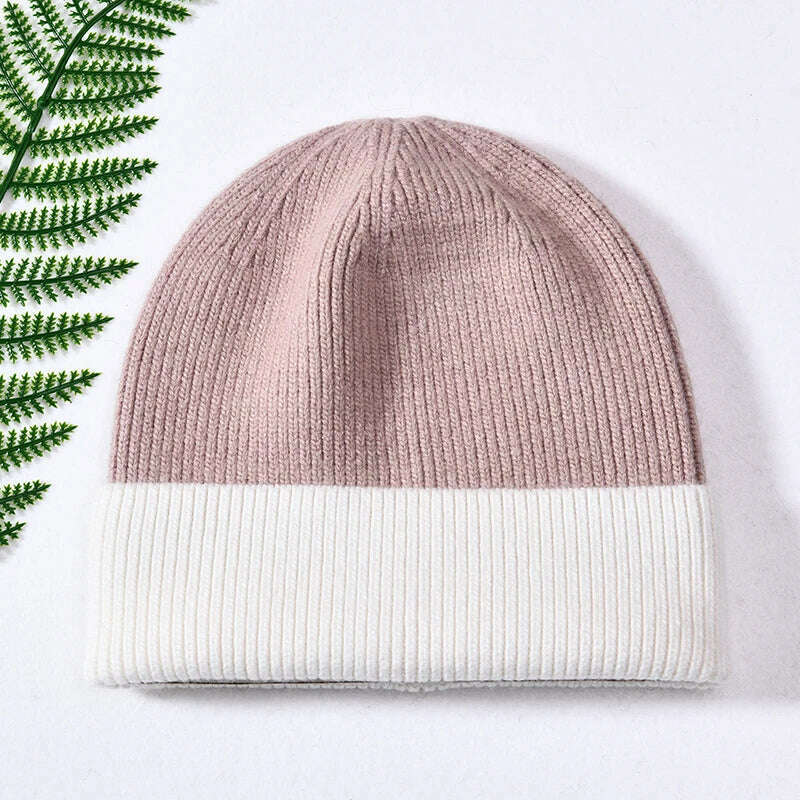 KIMLUD, Women Winter Hats Cashmere Knitted Wool Cap Real Fur Ball Top Striped Knitted Hat Female Fashion Cap Ladies Hedging Wool Beanie, Pink and white, KIMLUD Womens Clothes