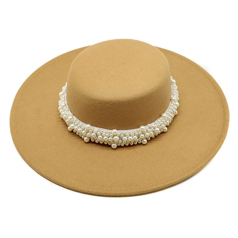KIMLUD, Women Wool Felt Hats White 9.5cm Wide Brim Fedoras for Wedding Party Church Hats Pork Pie Fedora Hat Floppy Derby Triby Hats, KIMLUD Womens Clothes