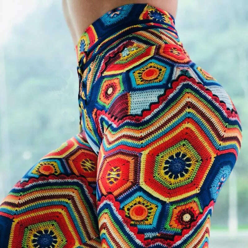Women Yoga Sports Pants Push Up Pencil Pants Workout Water Droplets Leggings Fitness Print Gym Leggings Elastic Slim Pants Tight - KIMLUD