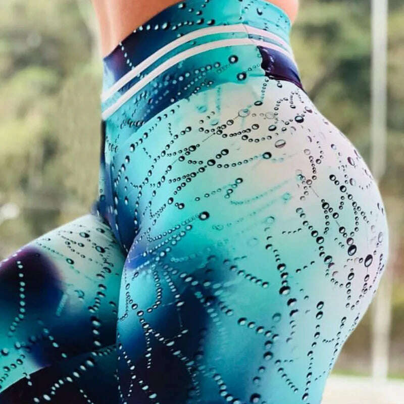 KIMLUD, Women Yoga Sports Pants Push Up Pencil Pants Workout Water Droplets Leggings Fitness Print Gym Leggings Elastic Slim Pants Tight, 207 / S / China, KIMLUD Womens Clothes