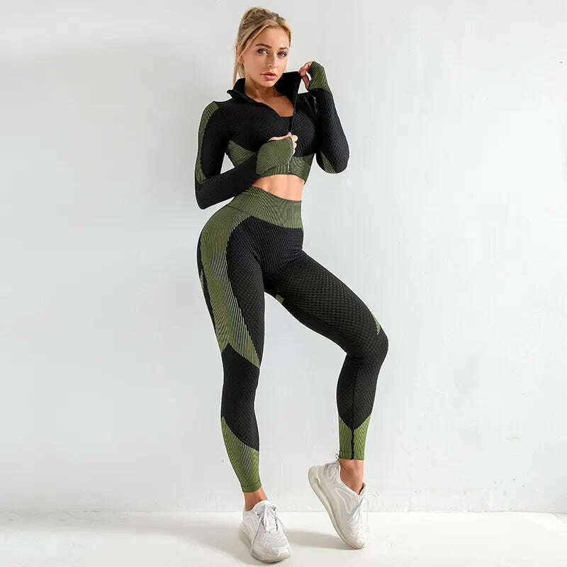 KIMLUD, Women&#39;s 3pcs Seamless Workout Outfits Sets Yoga Sportswear Tracksuit Leggings and Stretch Sports Bra Fitness, KIMLUD Womens Clothes