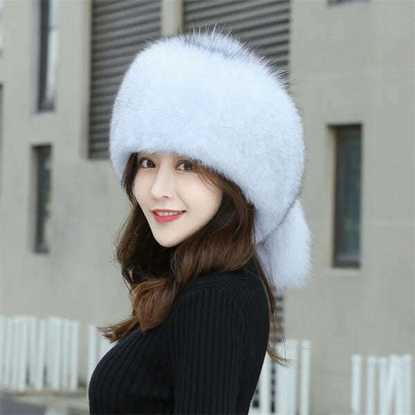 KIMLUD, Women&#39;s Fox Fur Hats 2022 New Fox Fur Windproof Warm Earmuffs Winter Hats Women&#39;s Fur Hats Russian Hats, Blue Fox / M(56-58cm), KIMLUD Womens Clothes