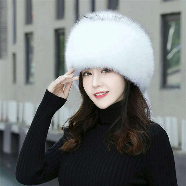 KIMLUD, Women&#39;s Fox Fur Hats 2022 New Fox Fur Windproof Warm Earmuffs Winter Hats Women&#39;s Fur Hats Russian Hats, White / M(56-58cm), KIMLUD Womens Clothes