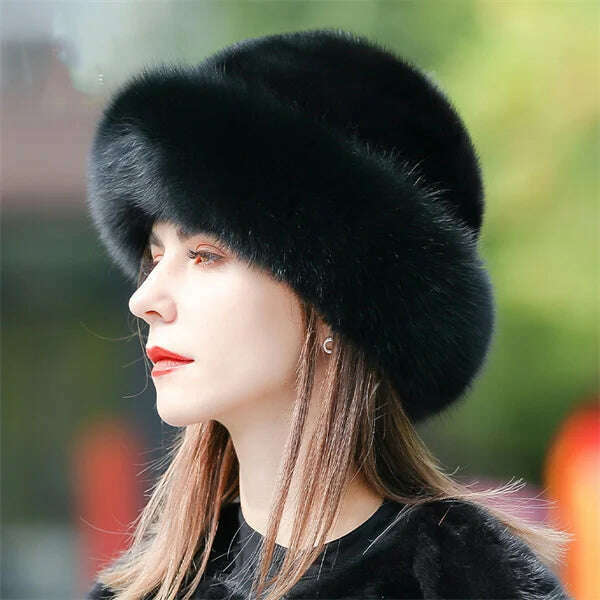 KIMLUD, Women&#39;s Fox Fur Hats 2022 New Mink Fur Windproof Warm Earmuffs Winter Hats Women&#39;s Fur Hats Russian Fox Mink Stitching Hats, Black / M(56-58CM), KIMLUD Women's Clothes