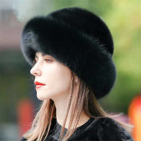 KIMLUD, Women&#39;s Fox Fur Hats 2022 New Mink Fur Windproof Warm Earmuffs Winter Hats Women&#39;s Fur Hats Russian Fox Mink Stitching Hats, Black / M(56-58CM), KIMLUD APPAREL - Womens Clothes