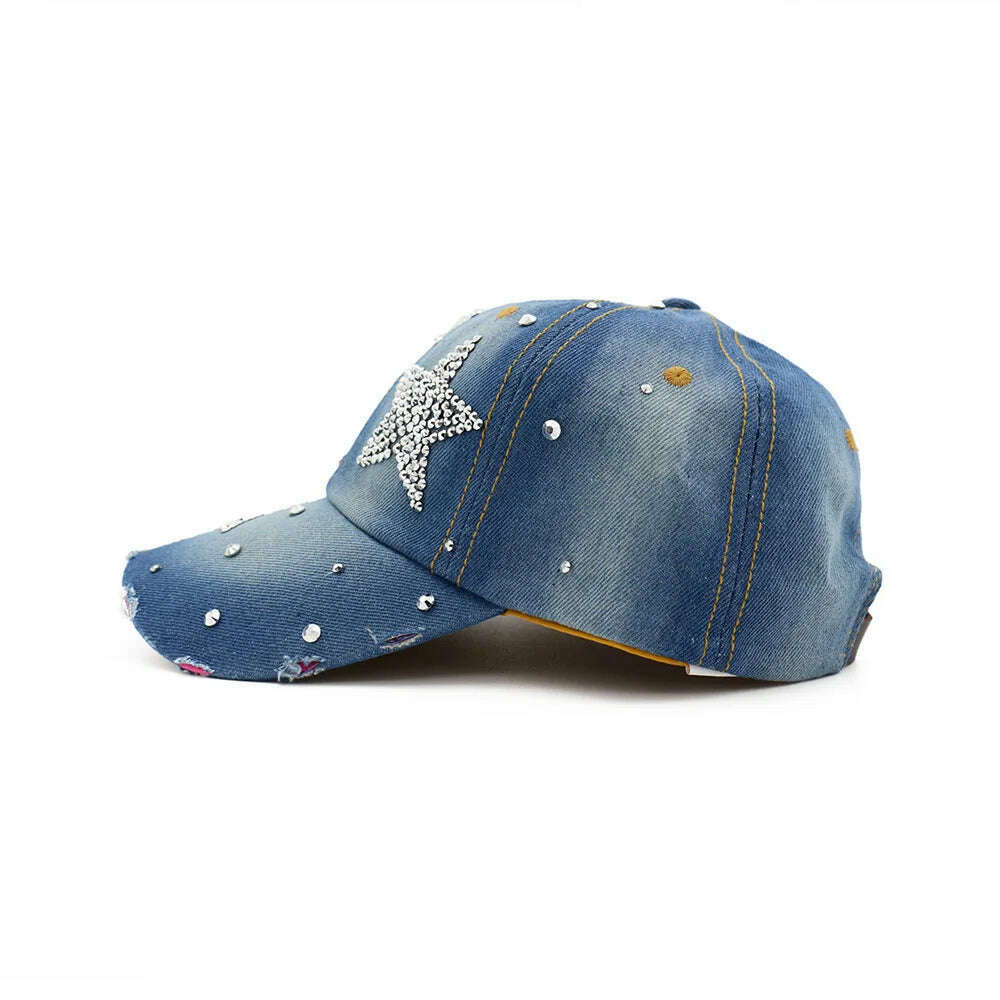 KIMLUD, Women&#39;s Hat Diamond Flower Cowboy Female Bone Baseball Cap Summer Style Casquette Jeans Hat Cowboy Hat Baseball Hats, KIMLUD Womens Clothes