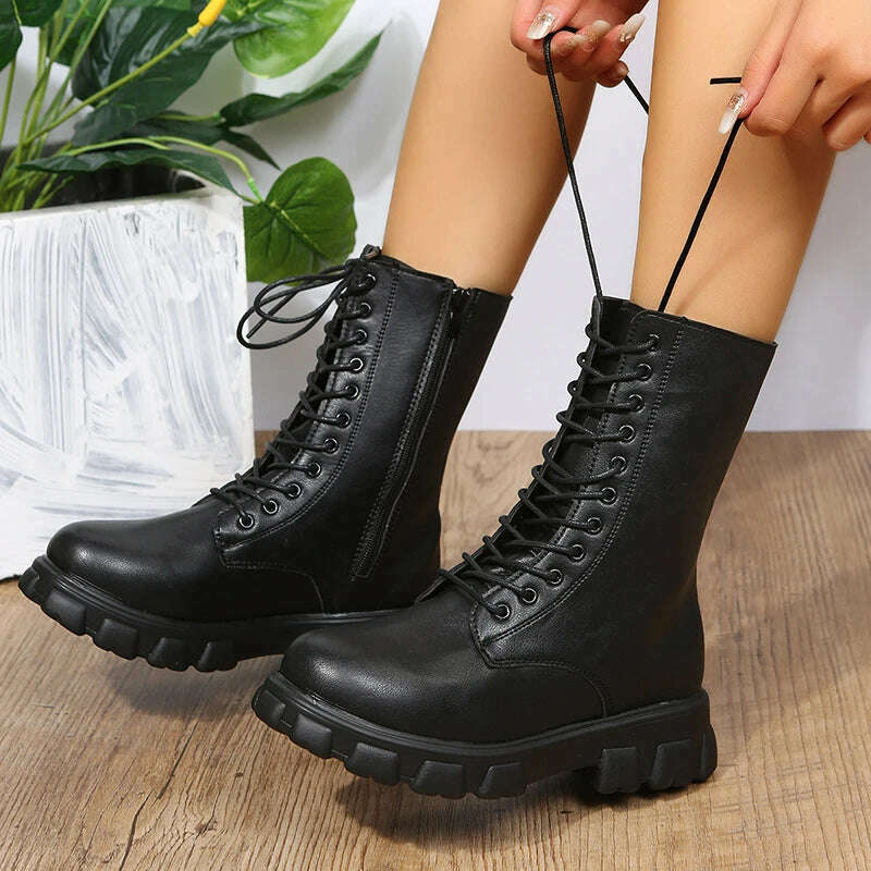 KIMLUD, Women&#39;s Shoes Mid Calf Boots Gothic Punk Casual White Platform Woman Medium Heel Spring Summer 2022 Elegant with Free Shipping, KIMLUD Womens Clothes