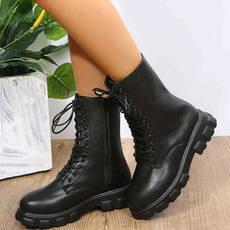 KIMLUD, Women&#39;s Shoes Mid Calf Boots Gothic Punk Casual White Platform Woman Medium Heel Spring Summer 2022 Elegant with Free Shipping, KIMLUD Womens Clothes