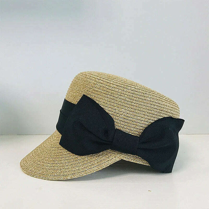 Women&#39;s Summer Hat Bow Wide Brim Flat Top Sun Protection Cap Female Sun Hats for Women Sun Visor Beret Hat Beach Hat Straw Hat - KIMLUD