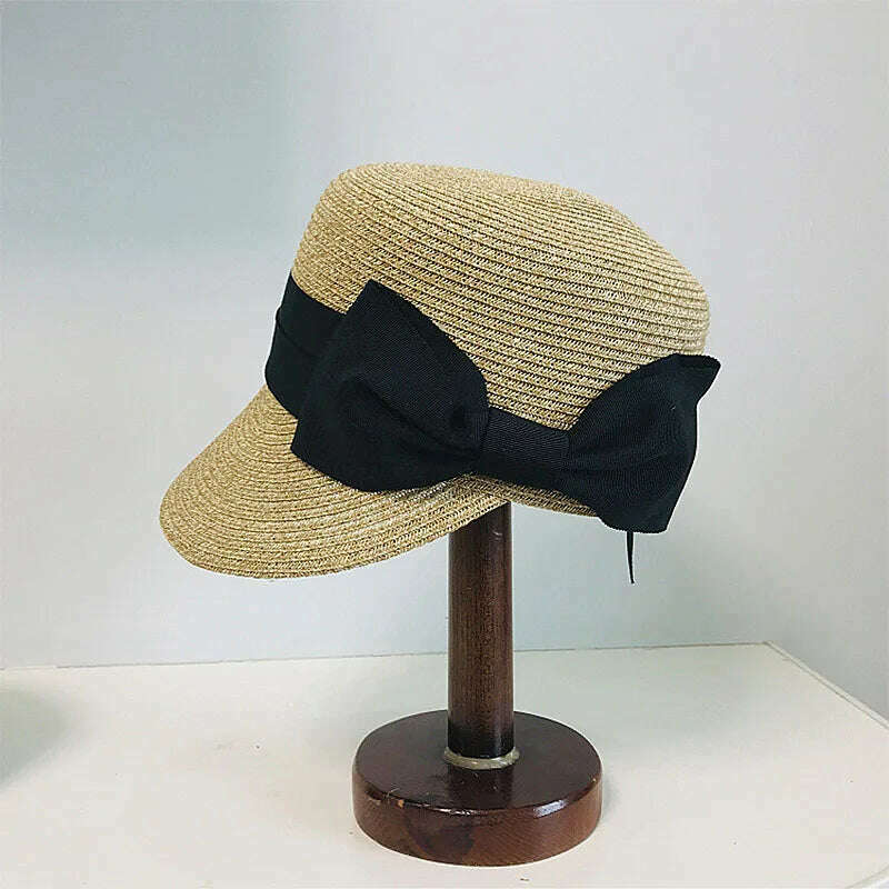 Women&#39;s Summer Hat Bow Wide Brim Flat Top Sun Protection Cap Female Sun Hats for Women Sun Visor Beret Hat Beach Hat Straw Hat - KIMLUD