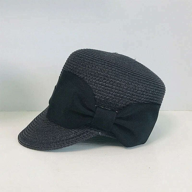 Women&#39;s Summer Hat Bow Wide Brim Flat Top Sun Protection Cap Female Sun Hats for Women Sun Visor Beret Hat Beach Hat Straw Hat - KIMLUD