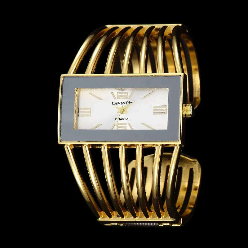 KIMLUD, Women&#39;s Watches New Luxury Bangle Steel Bracelet Fashion Rectangle Small Dial Ladies Quartz Wristwatches Clock Relogio Feminino, Gold White, KIMLUD Women's Clothes