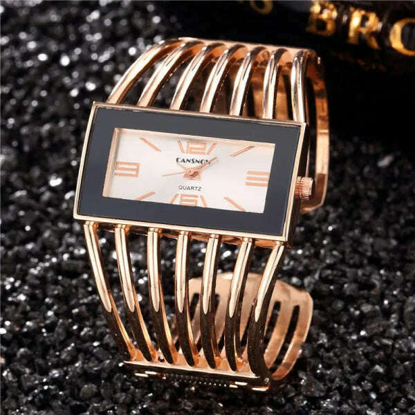 KIMLUD, Women&#39;s Watches New Luxury Bangle Steel Bracelet Fashion Rectangle Small Dial Ladies Quartz Wristwatches Clock Relogio Feminino, Rose Gold White, KIMLUD Women's Clothes