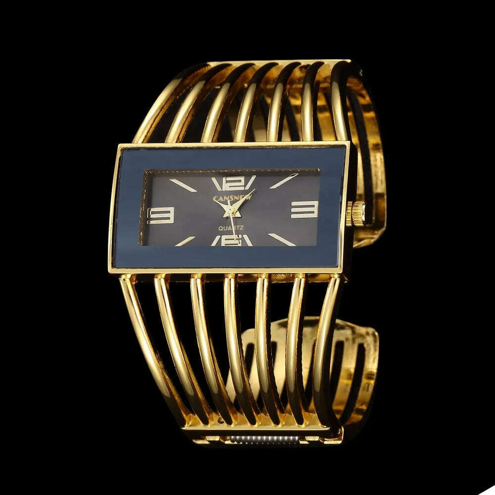 KIMLUD, Women&#39;s Watches New Luxury Bangle Steel Bracelet Fashion Rectangle Small Dial Ladies Quartz Wristwatches Clock Relogio Feminino, Gold Black, KIMLUD Womens Clothes