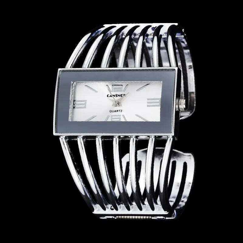 KIMLUD, Women&#39;s Watches New Luxury Bangle Steel Bracelet Fashion Rectangle Small Dial Ladies Quartz Wristwatches Clock Relogio Feminino, Silver Black, KIMLUD Womens Clothes