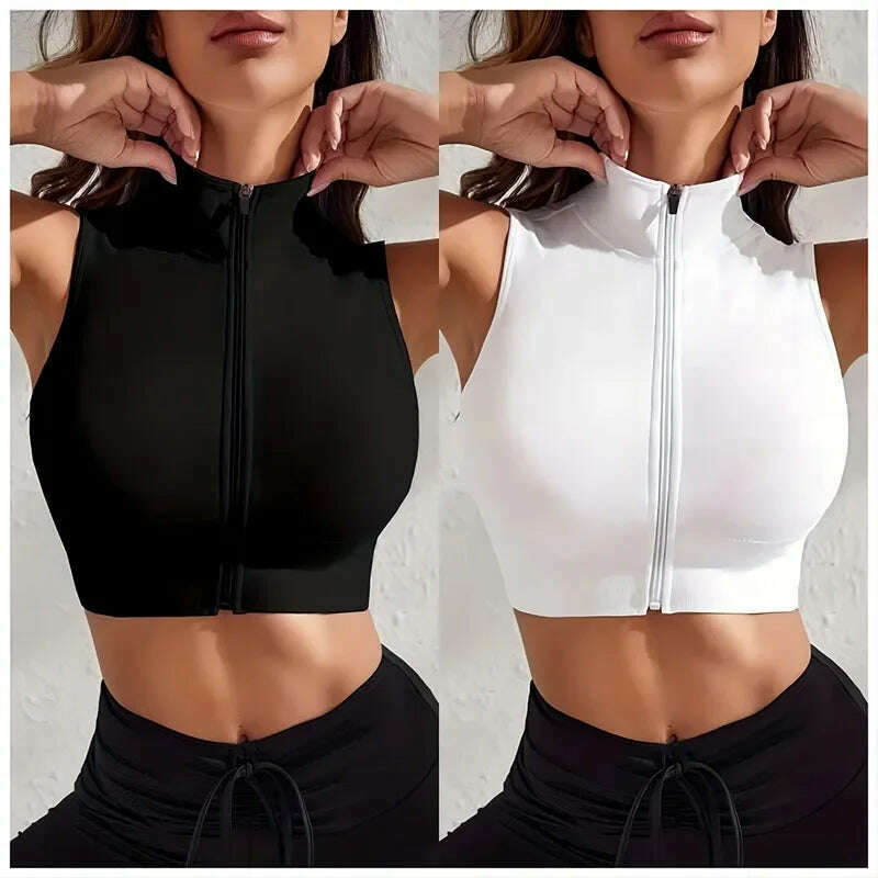 KIMLUD, Women's 2-piece Set Close-fitting Breathable Sexy Yoga Zipper Exercise Fitness Vest Top, S / Black white, KIMLUD Womens Clothes