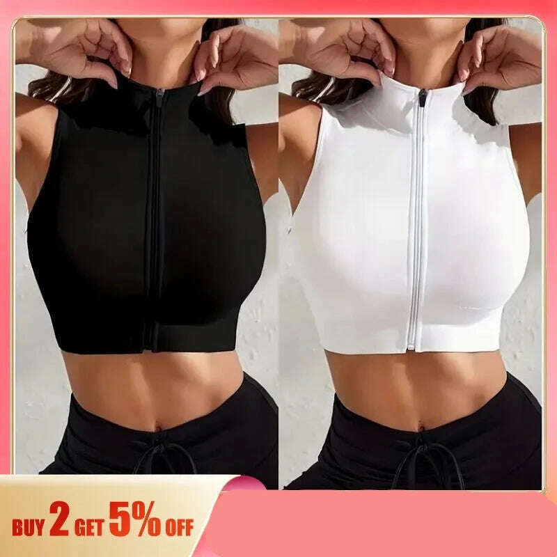 KIMLUD, Women's 2-piece Set Close-fitting Breathable Sexy Yoga Zipper Exercise Fitness Vest Top, KIMLUD Womens Clothes