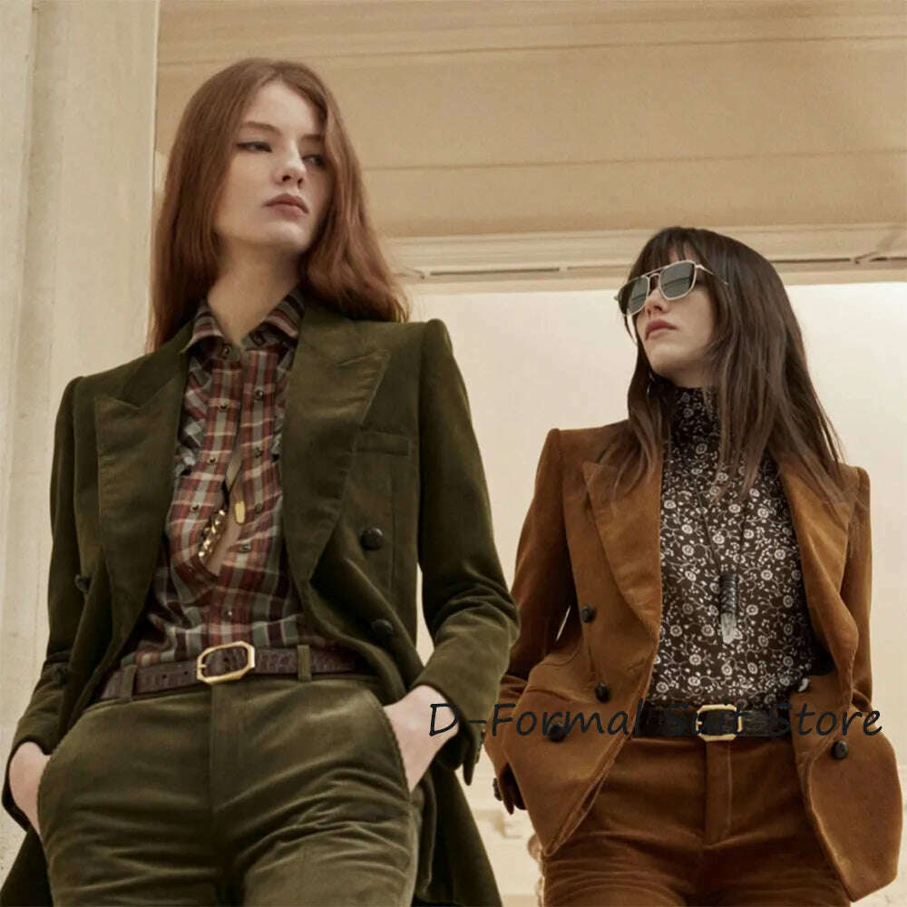 KIMLUD, Women's 2 Piece Suit Female Double Breasted Corduroy Pant Sets Fashion Slim Fit Blazer Set костюм женский, KIMLUD Womens Clothes