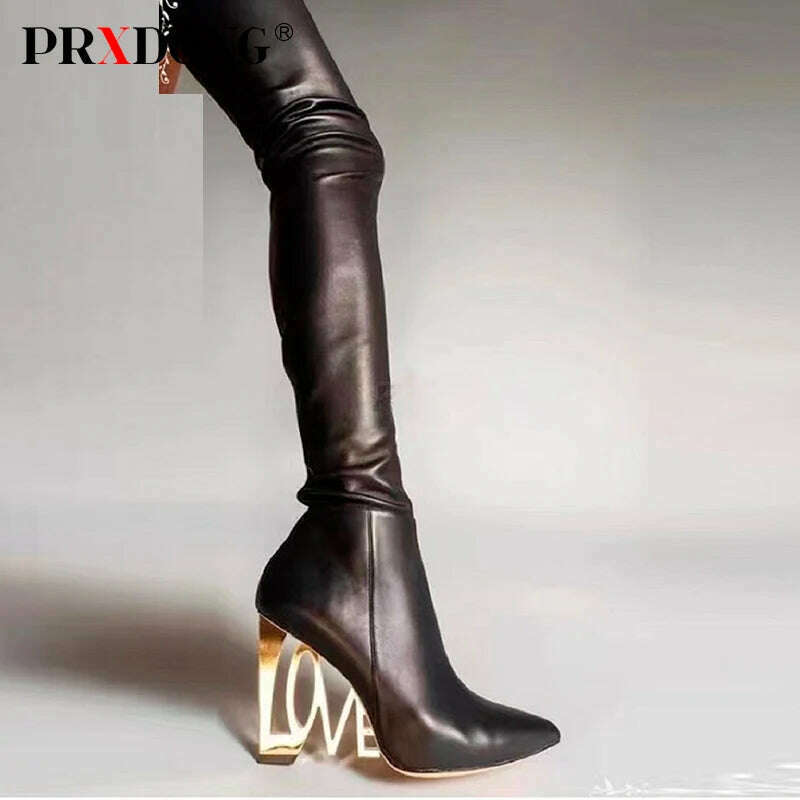 KIMLUD, Women's 2023 New Sexy Gold High Heels Autumn WInter Warm Stretch Boots Black Pointed Toe Dress Party Over The Knee Boots 34-43, KIMLUD Womens Clothes