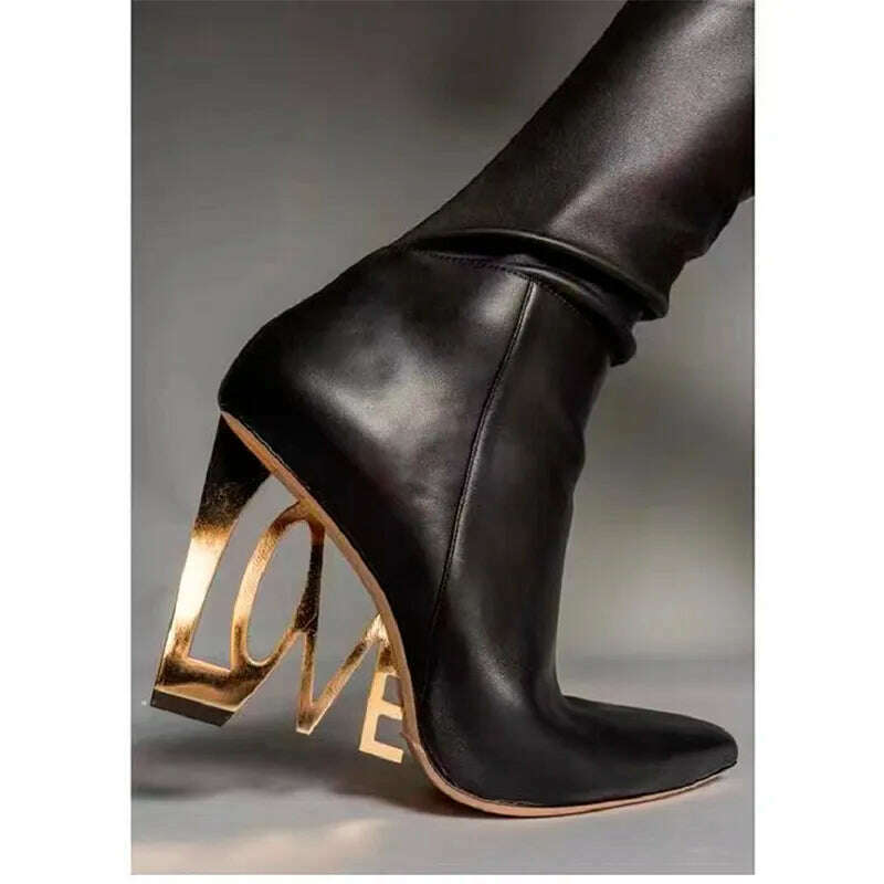 KIMLUD, Women's 2023 New Sexy Gold High Heels Autumn WInter Warm Stretch Boots Black Pointed Toe Dress Party Over The Knee Boots 34-43, KIMLUD Womens Clothes