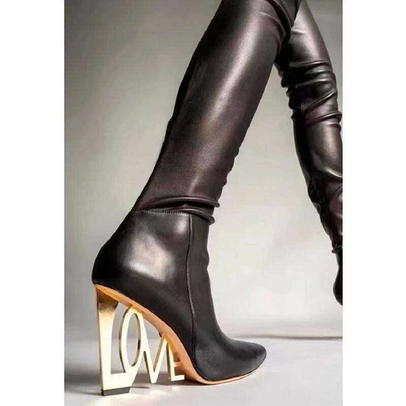 KIMLUD, Women's 2023 New Sexy Gold High Heels Autumn WInter Warm Stretch Boots Black Pointed Toe Dress Party Over The Knee Boots 34-43, KIMLUD Womens Clothes