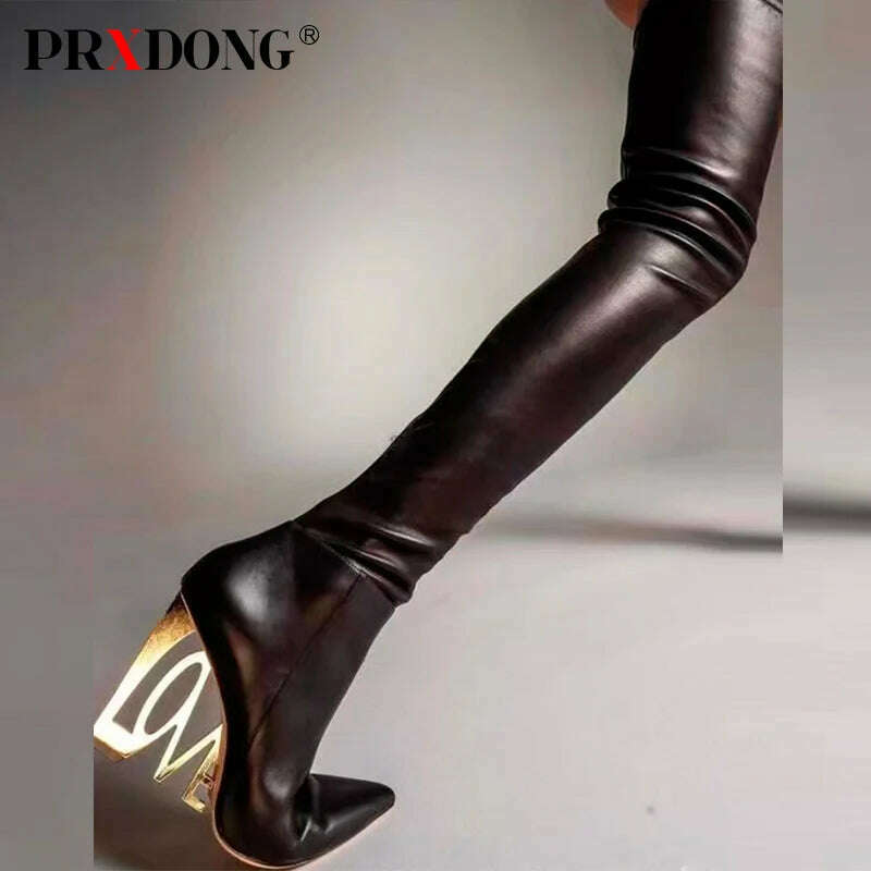 KIMLUD, Women's 2023 New Sexy Gold High Heels Autumn WInter Warm Stretch Boots Black Pointed Toe Dress Party Over The Knee Boots 34-43, KIMLUD Womens Clothes