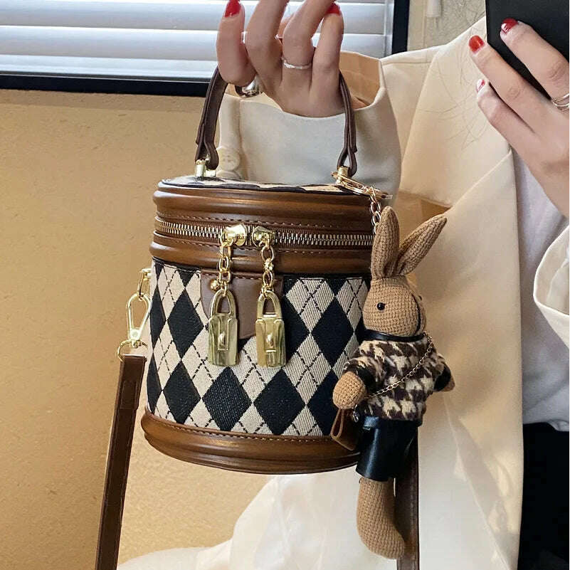 KIMLUD, Women's Bag for Women Fashion Luxury Designer Zipper Small Handbags For Women Leather Bucket Shoulder Bag 2023 New Trend Pendant, KIMLUD Women's Clothes