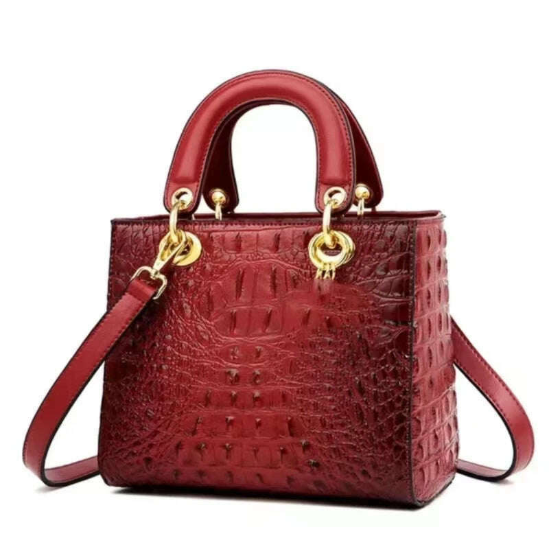KIMLUD, Women's Bag Retro Crocodile High Quality Luxury Brand Designer Leather Shoulder Bag Ladies Messenger Handbag Totes, Red / CHINA, KIMLUD APPAREL - Womens Clothes