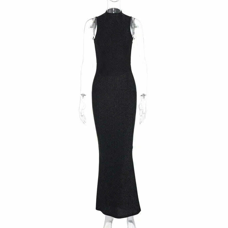KIMLUD, Women's Black Evening Dress Sexy Backless Sleeveless Dress 2024 Spring Summer Fashion Elegant Halter Long Dresses, Black / S, KIMLUD Womens Clothes