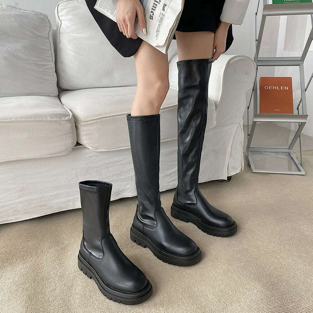 KIMLUD, Womens Boots Autumn New Fashion Short Boots Handsome But Knee Boots Three Length Options Woman Shoes, KIMLUD Women's Clothes