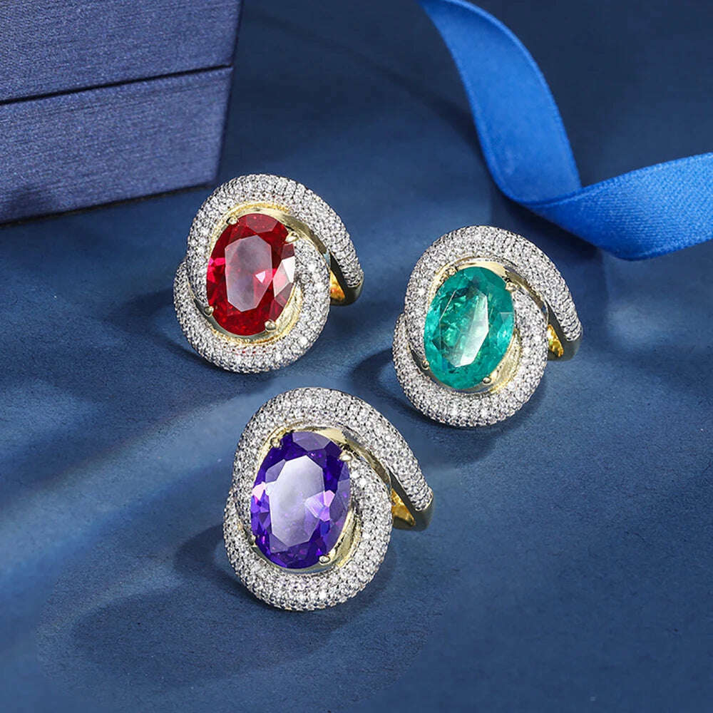 KIMLUD, Women's Charms 10*14mm Ruby Emerald Amethyst Ring Wedding Bands Vintage Gemstone Party Fine Jewelry Anniversary Gift Accessories, KIMLUD Womens Clothes