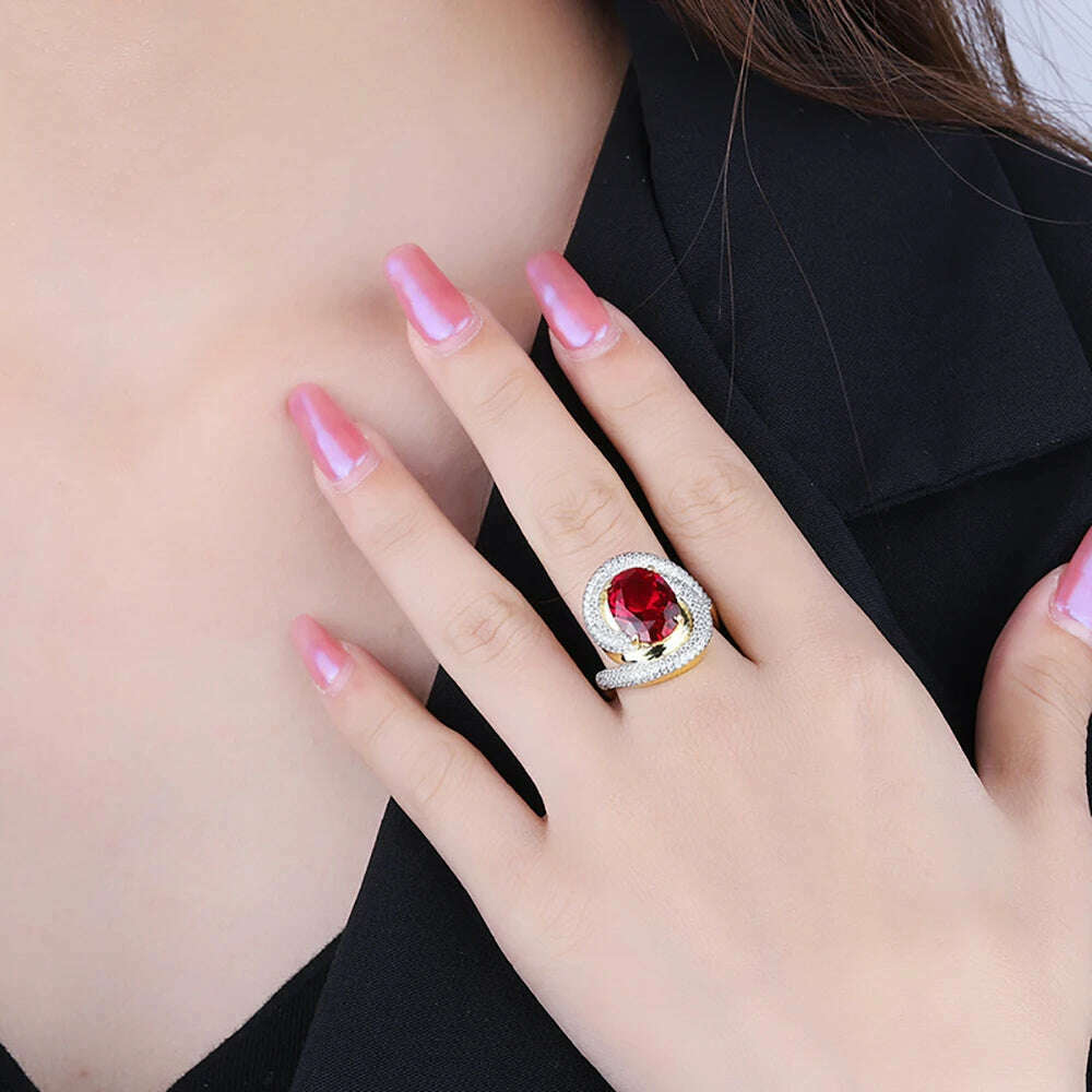 KIMLUD, Women's Charms 10*14mm Ruby Emerald Amethyst Ring Wedding Bands Vintage Gemstone Party Fine Jewelry Anniversary Gift Accessories, KIMLUD Womens Clothes