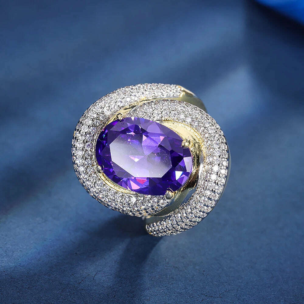 KIMLUD, Women's Charms 10*14mm Ruby Emerald Amethyst Ring Wedding Bands Vintage Gemstone Party Fine Jewelry Anniversary Gift Accessories, PURPLE / resizable, KIMLUD APPAREL - Womens Clothes