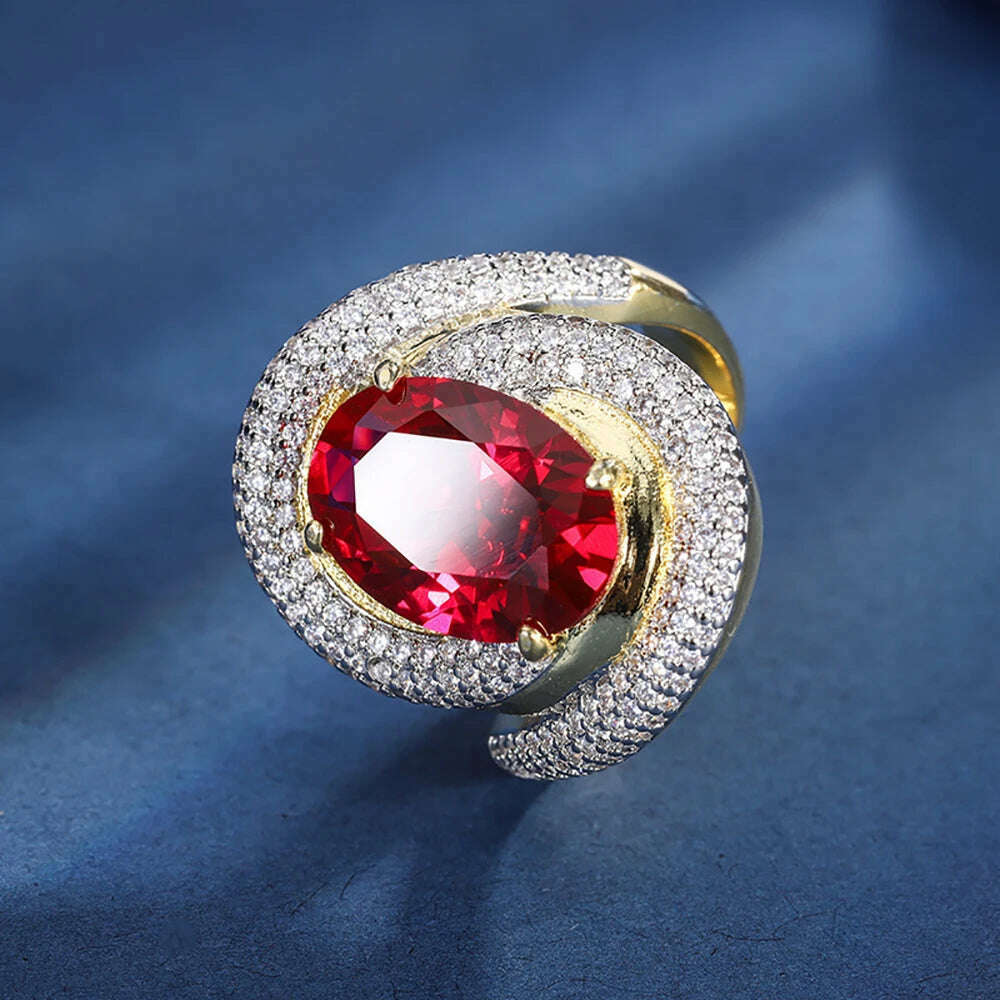 KIMLUD, Women's Charms 10*14mm Ruby Emerald Amethyst Ring Wedding Bands Vintage Gemstone Party Fine Jewelry Anniversary Gift Accessories, Red / resizable, KIMLUD APPAREL - Womens Clothes