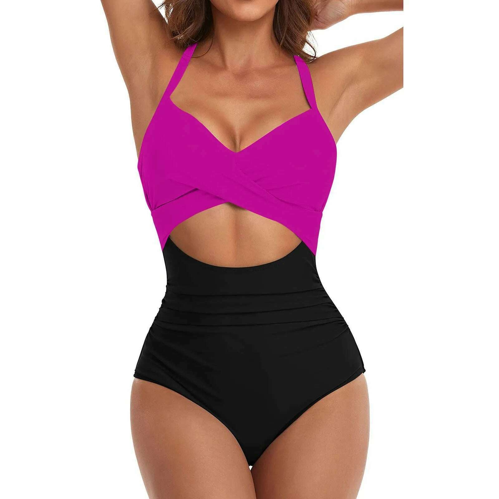 KIMLUD, Women's Colorful Sexy Hollow Cross Halter Bikini Beach Swimsuit (With Chest Pad Without Steel Bra), Red / S, KIMLUD APPAREL - Womens Clothes