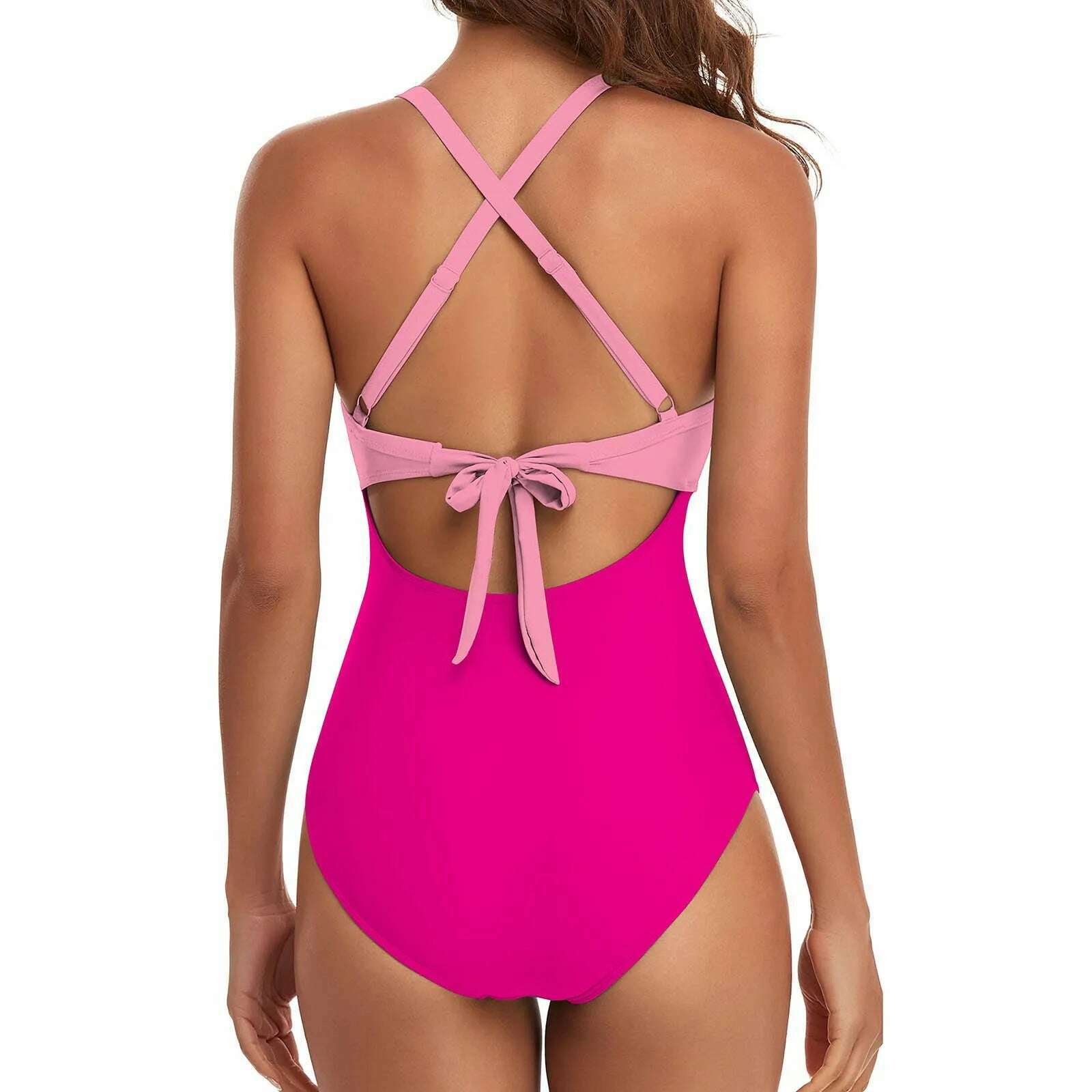 KIMLUD, Women's Colorful Sexy Hollow Cross Halter Bikini Beach Swimsuit (With Chest Pad Without Steel Bra), KIMLUD Womens Clothes