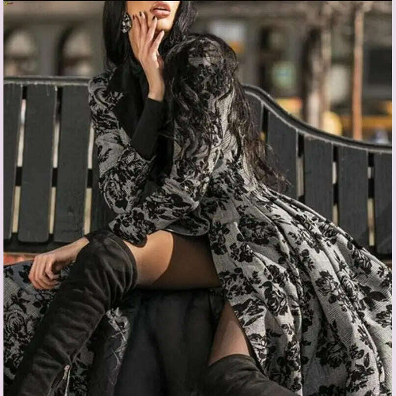 Women's Dress Autumn Winter Lady Coat Long Sleeve Medieval Lace Stitching A-line Elegant Long Black Grey Cosplay Fancy Dresses - KIMLUD