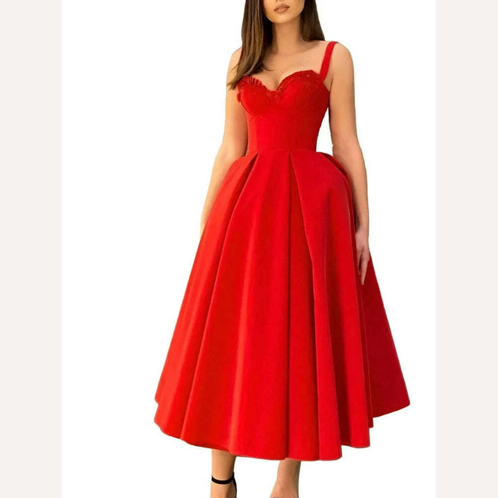 KIMLUD, Women's Formal Wrap Red Midi Dress V Neck Sleeveless Summer Ladies Elegant Sexy Strap Evening Cocktail Party Gown Ceremony Dress, KIMLUD Womens Clothes