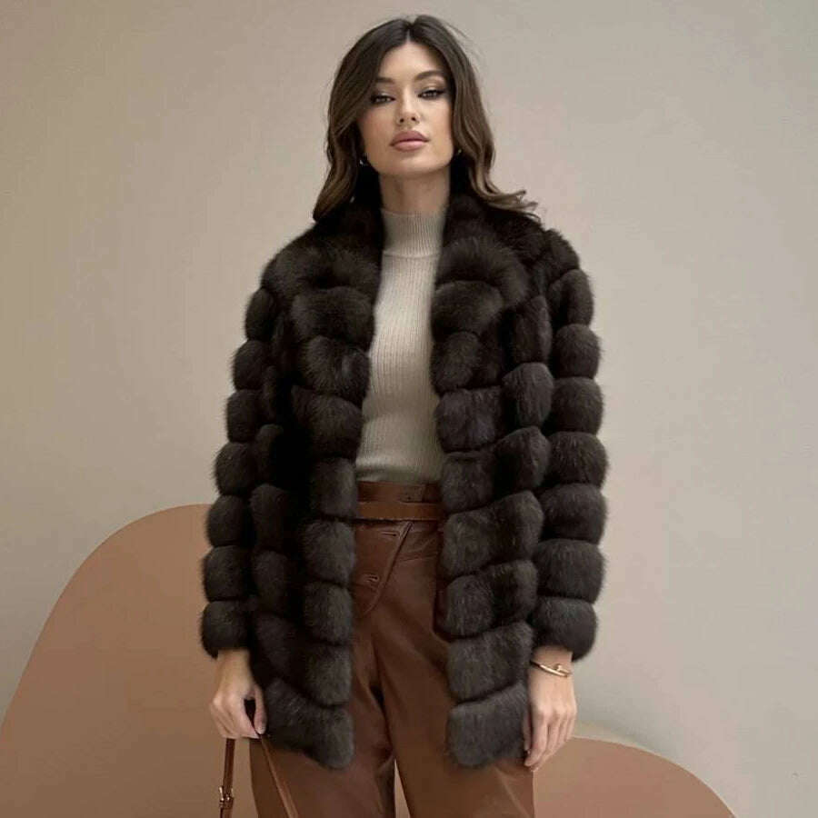 KIMLUD, Women's Fur Coat Real Fox Fur Coat Women Warm Best Selling Women Fur Jacket With Lapel Winter Natural Fur Coats, KIMLUD Women's Clothes