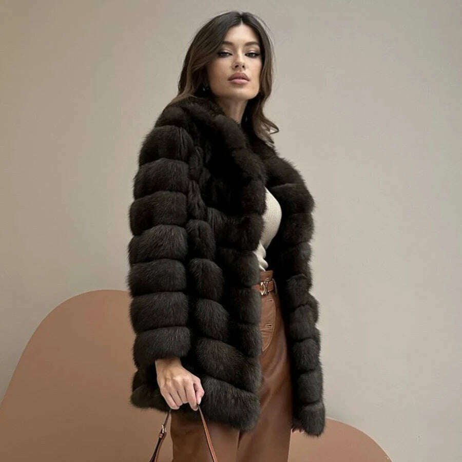 KIMLUD, Women's Fur Coat Real Fox Fur Coat Women Warm Best Selling Women Fur Jacket With Lapel Winter Natural Fur Coats, KIMLUD Womens Clothes