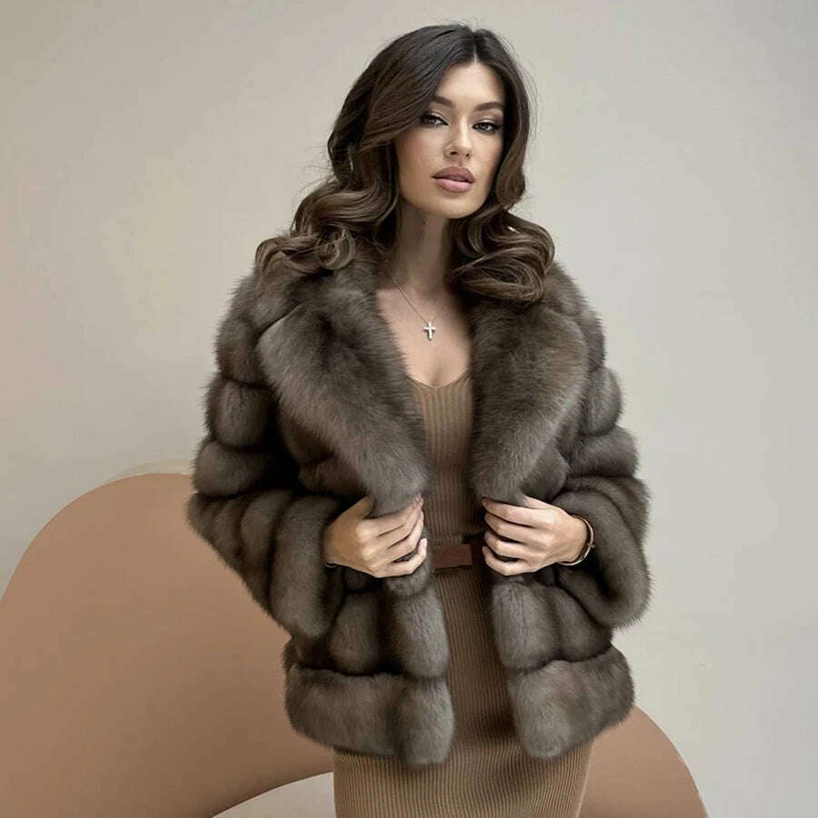 KIMLUD, Women's Fur Coat Real Fox Fur Coat Women Warm Best Selling Women Fur Jacket With Lapel Winter Natural Fur Coats, KIMLUD Womens Clothes