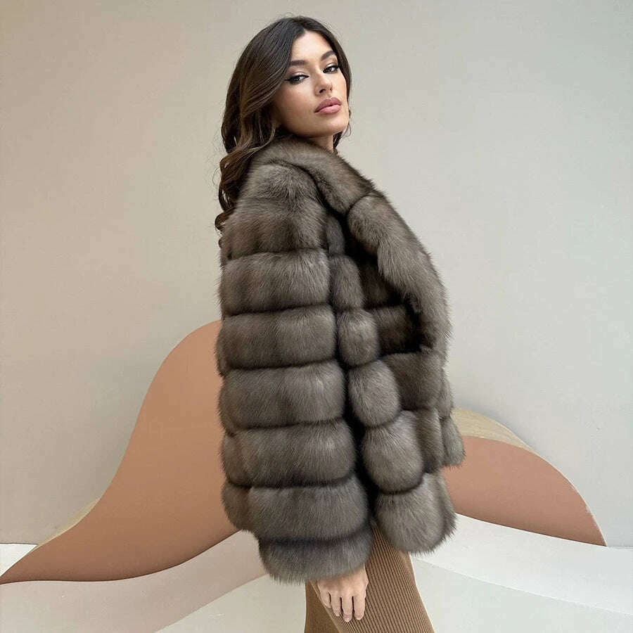 KIMLUD, Women's Fur Coat Real Fox Fur Coat Women Warm Best Selling Women Fur Jacket With Lapel Winter Natural Fur Coats, KIMLUD Womens Clothes