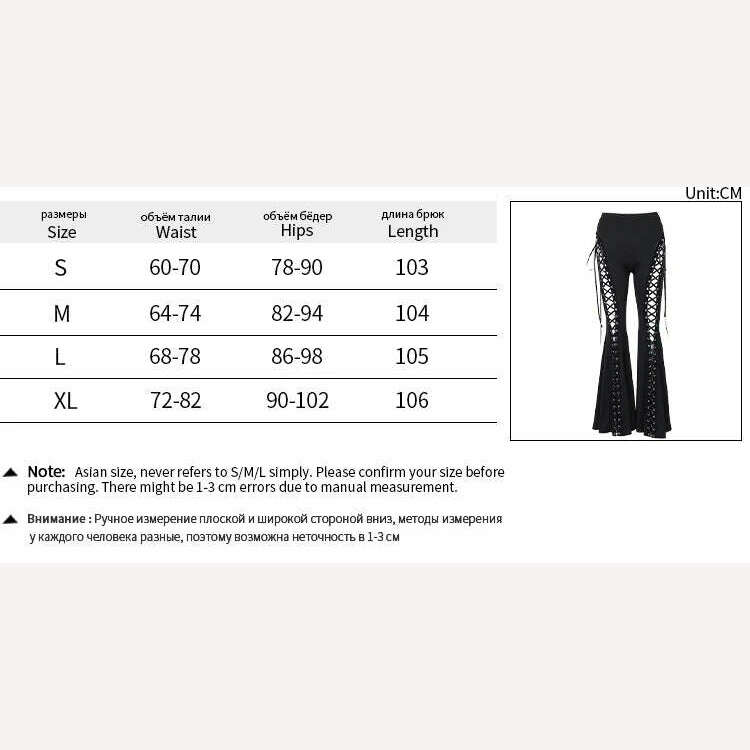 KIMLUD, Women's gothic pants Spring 2024 new dark wind Street fashion trend cock-eye tie design flared pants women, KIMLUD Womens Clothes