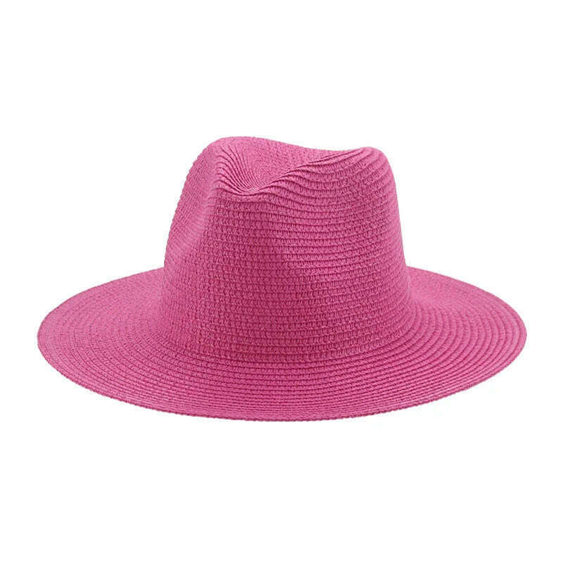 KIMLUD, Women's Hat Hats for Women Summer Straw Sun Hats Men's Caps Sun Protection Beach Summer Women Men Panama Straw Hat Gorras Hombre, Rose red / 56-58cm(adults), KIMLUD Womens Clothes