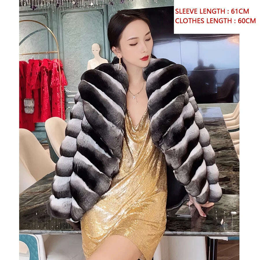 KIMLUD, Women's Jacket Chinchilla Fur Real Rex Rabbit Fur Coat Natural Short Fur Coat Best Selling Fluffy Jacket, 1 / XS-BUST-90CM, KIMLUD Womens Clothes