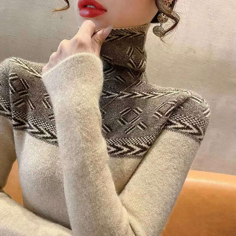 KIMLUD, Women's Jumper Turtleneck Slim Fashion Vintage Sweaters Spring Long Sleeve Fashion Inside Basic Knitted Pullovers, KIMLUD Women's Clothes