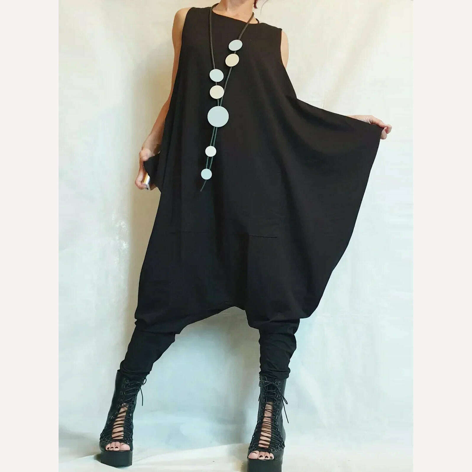 KIMLUD, Women's Jumpsuit Black Sleeveless Harem Long Pants Harajuku Street Outfit Style Suspender O-neck Low Waisted Tank Top Jumpsuit, Black / L, KIMLUD Womens Clothes